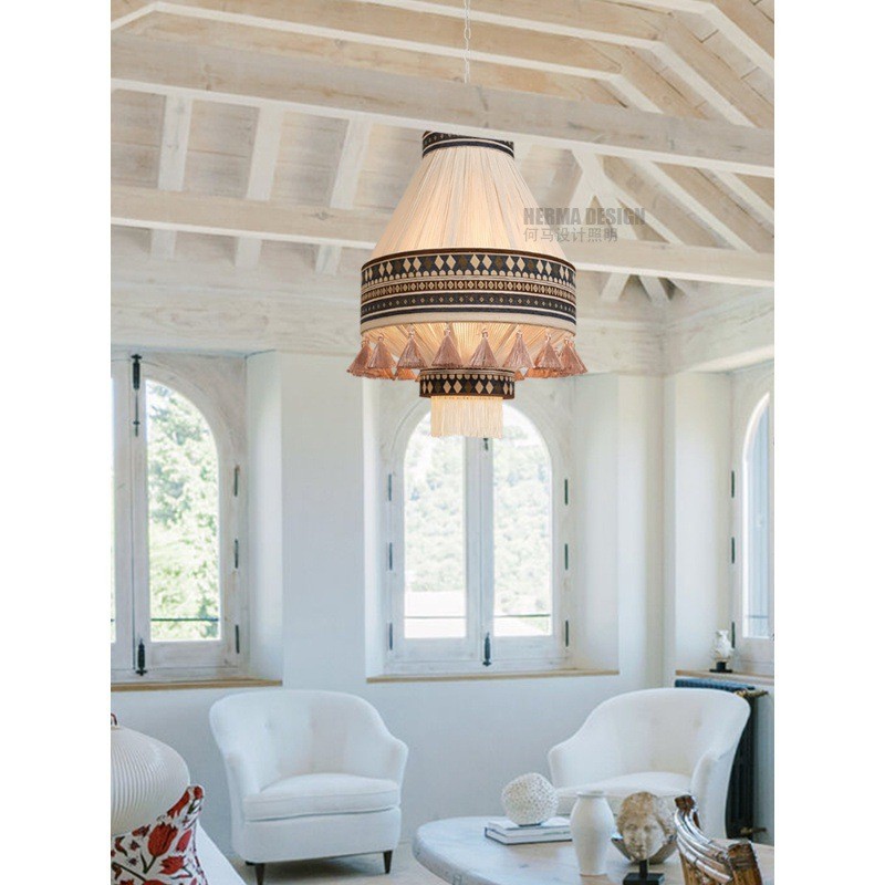 Bohemian Moroccan Retro Style Cotton Linen Rope Fabric Living Room Lamp Bed & Breakfast Guest Room B