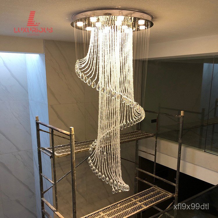 Chandelier Villa Duplex Staircase Light Crystal Pendant Light Hotel Club Hall Crystal Light Fixture 