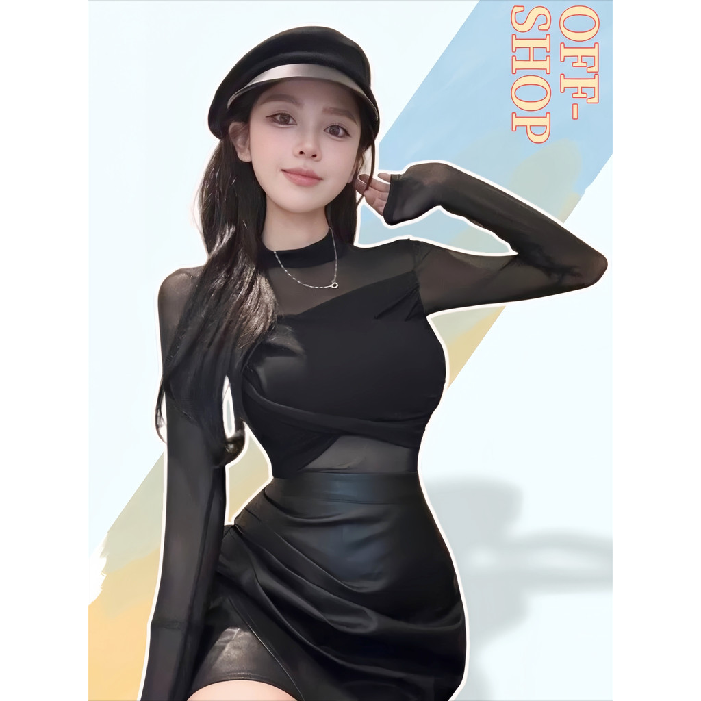 OFF SHOP 🥻ใหม่ 2026  เสื้อแขนยาว คอกลม ผอมเพรียวและเซ็กซี่ การออกแบบมุมมอง เสื้อครอป FY2500