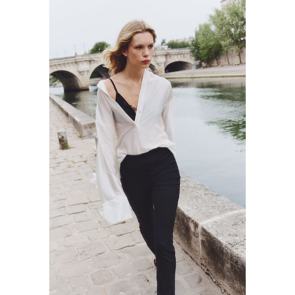 H&M(เอชแอนด์เอ็ม) กางเกงทรงซิป-แฮม Women Zip-hem trousers 1296162_1