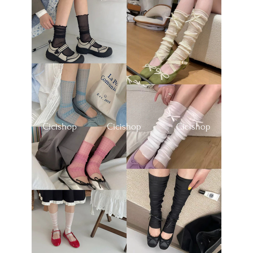 Cicishop (WT89) ถุงเท้าผู้หญิงแต่งระบาย สไตล์บัลเล่ต์แนวญี่ปุ่น ระบายอากาศได้ดี เหมาะสำหรับซัมเมอร์
