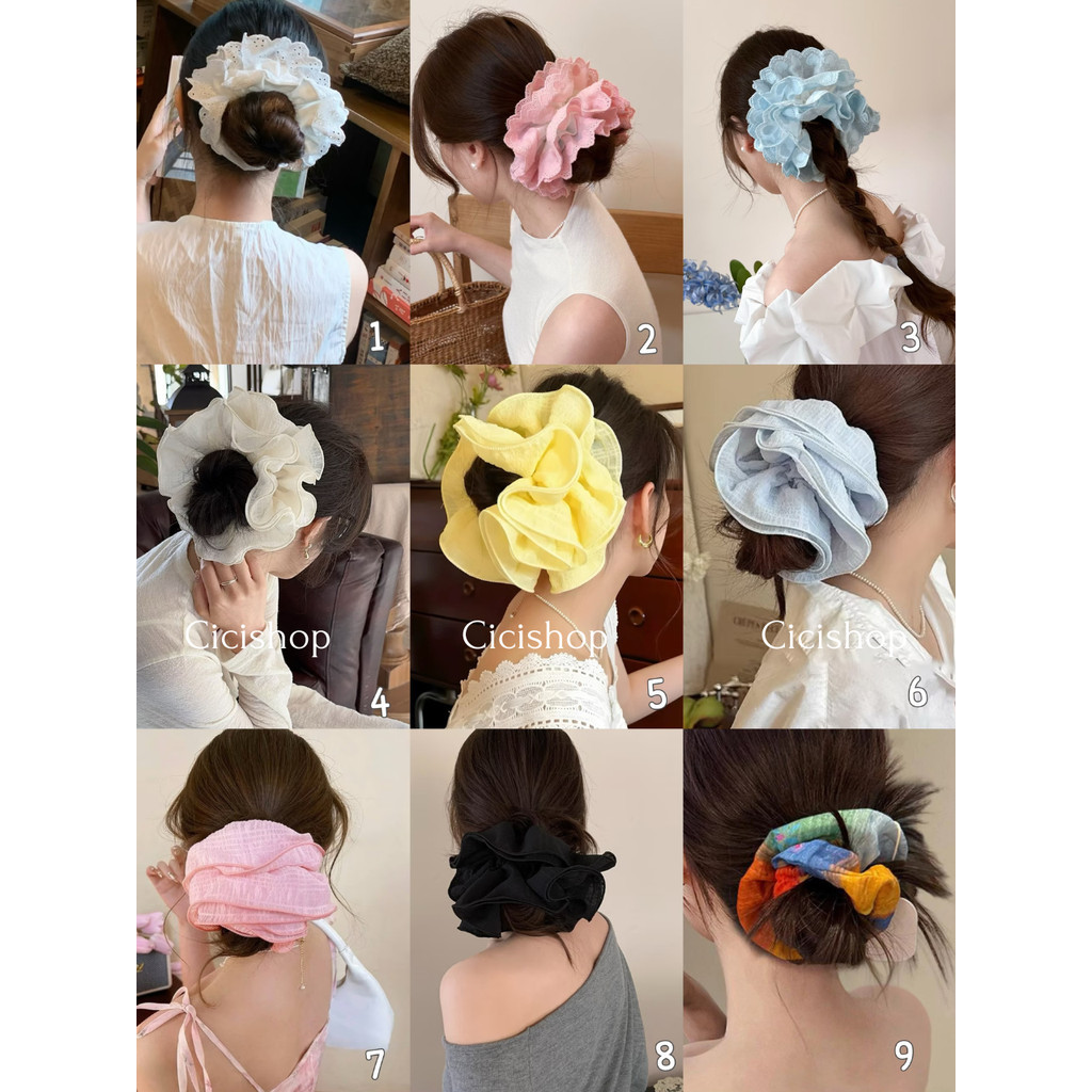 Cicishop(H189) ยางรัดผมทรงโดนัท ลายจุด/ลายลูกไม้สวยงาม แฟชั่นสไตล์สาวญี่ปุ่น