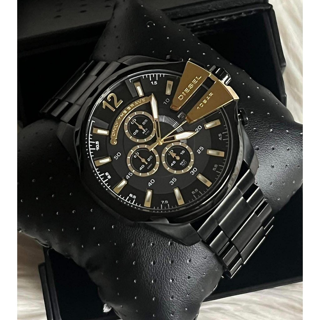 Diesel Watch Men's Watch Black Metal Day Calendar Chronograph Mega Chief DZ433