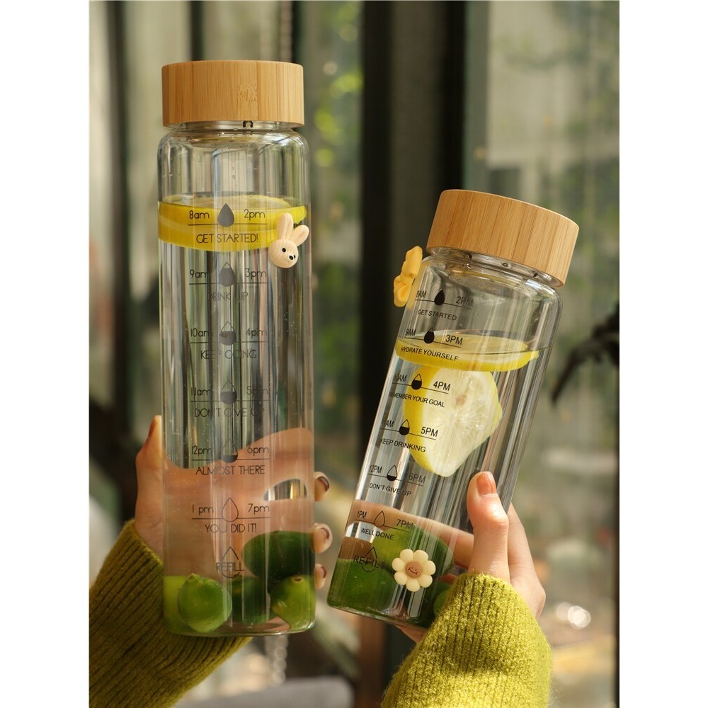 ขวดน้ำแก้วบอโรซิลิเกต ฝาไม้ไผ่ 700ml/1000ml แยกน้ำ-กากชาได้ ดีไซน์มินิมอล