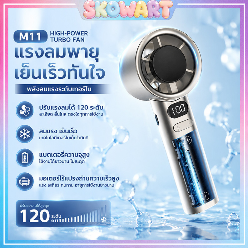 【รุ่นพลังงานสูง】พัดลมมือถือ พัดลมพกพา พัดลมมือถือเย็นเร็ว ปรับระดับได้ 120 ระดับ M11