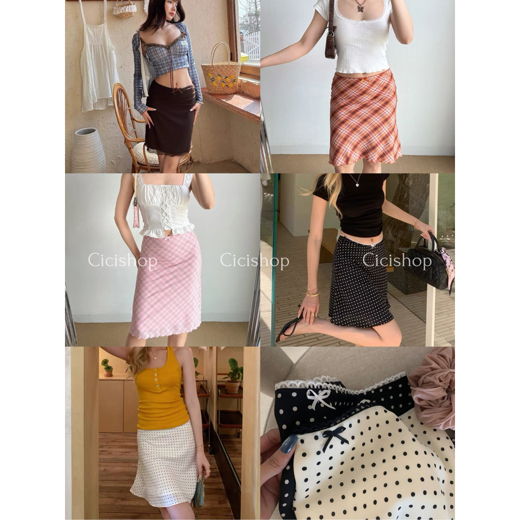 Cicishop(2581) กระโปรงลายสก็อต เอวยางยืด ดีเทลแต่งโบว์จิ๋วน่ารักๆ มีซับด้านใน สไตล์แฟชั่นยุคใหม่