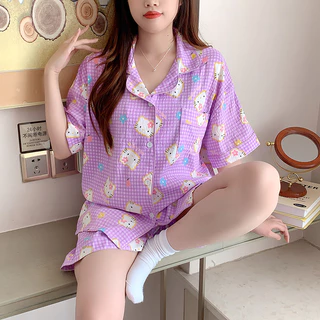 🔥อก42-50 นิ้ว ผ้าไหมญี่ปุ่น🔥ชุดนอนเนื้อผ้าเกรดพีเมี่ยม ไซร์ L-4XL คอปก แขนสั้นขาสั้น พร้อมส่งจากไทย