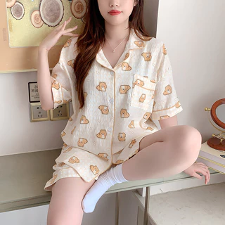 🔥อก42-50 นิ้ว ผ้าไหมญี่ปุ่น🔥ชุดนอนเนื้อผ้าเกรดพีเมี่ยม ไซร์ L-4XL คอปก แขนสั้นขาสั้น พร้อมส่งจากไทย