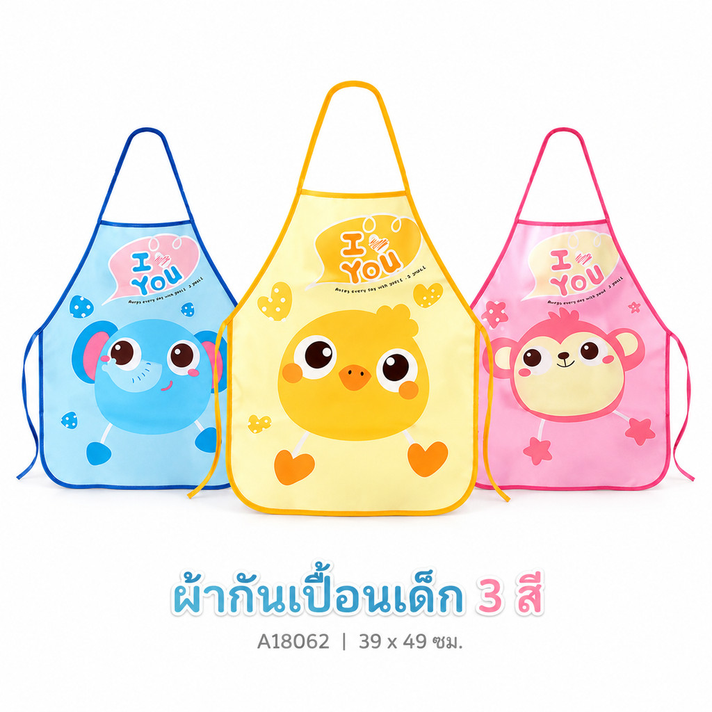 ผ้ากันเปื้อนเด็ก ลายการ์ตูน 3 สี กันน้ำ ซักได้ ขนาด 39x49 ซม. สำหรับทำอาหาร วาดภาพ งานศิลปะ A18062