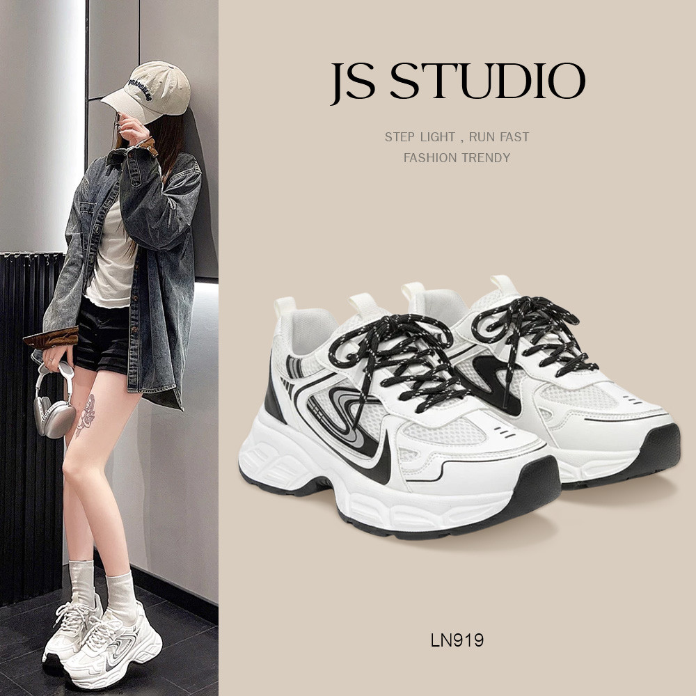 JS.STUDIO รองเท้าผ้าใบลำลอง ใส่ง่ายเข้ากับทุกลุค พื้นหนา รองเท้ากีฬาสไตล์เกาหลี LN919