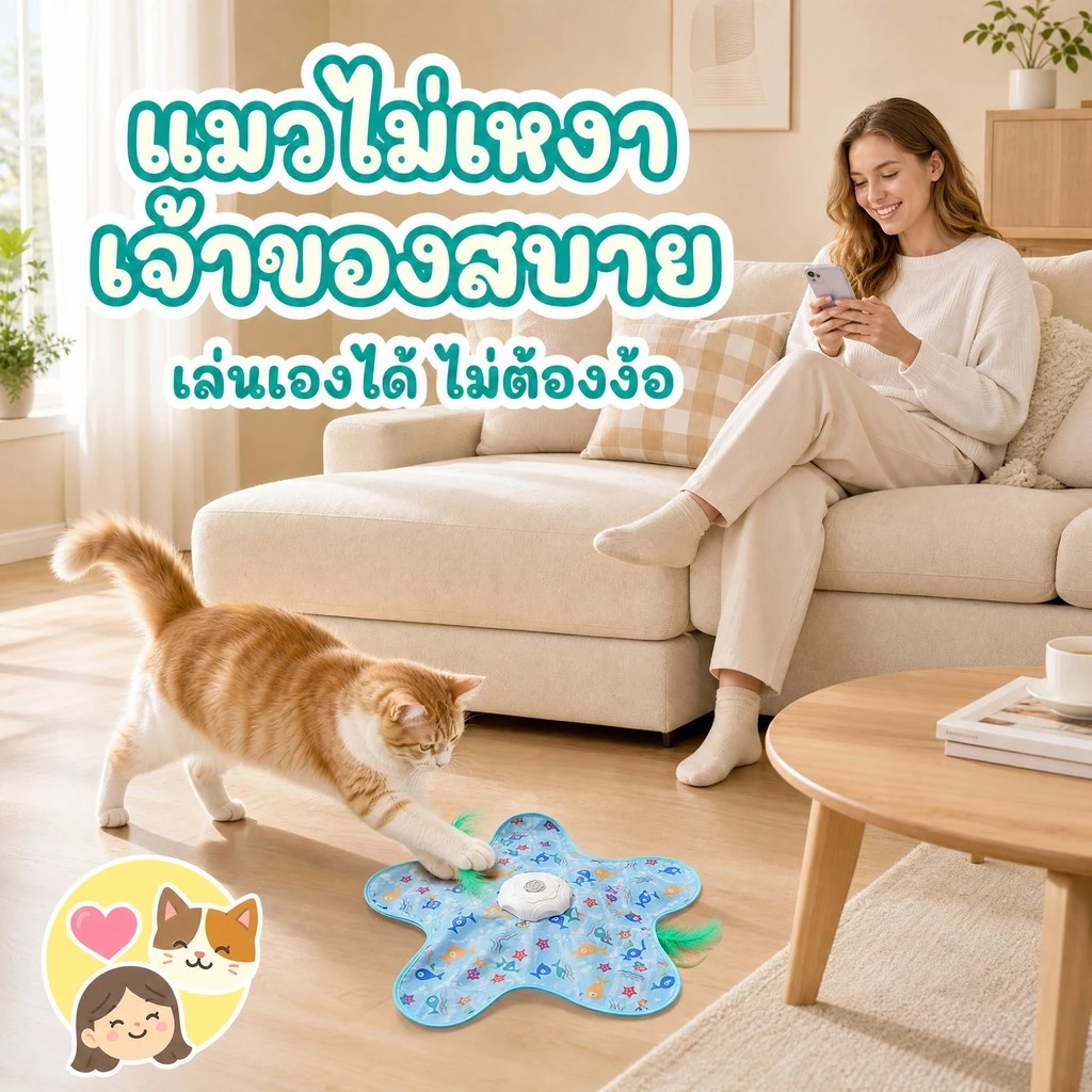 💎พร้อมส่ง ของเล่นแมวไฟฟ้า Hide and Seek เคลื่อนไหวสุ่ม360° ฟูสายล่อแมว อัตโนมัติ คลายเหงา💎