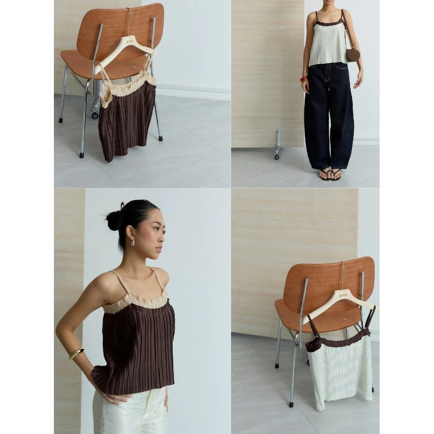 BXB - PLEATED TOP เสื้อสายเดี่ยวผ้าพลีททูโทน (พรีออเดอร์ 7 วัน)