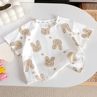 Beryl kids🌸แขนสั้นเด็กผู้หญิงฤดูร้อน🎀เสื้อยืดหวานๆพิมพ์การ์ตูนกระต่ายสาวน้อยน่ารัก ลำลองใส่สบาย แฟชั่นฤดูร้อน