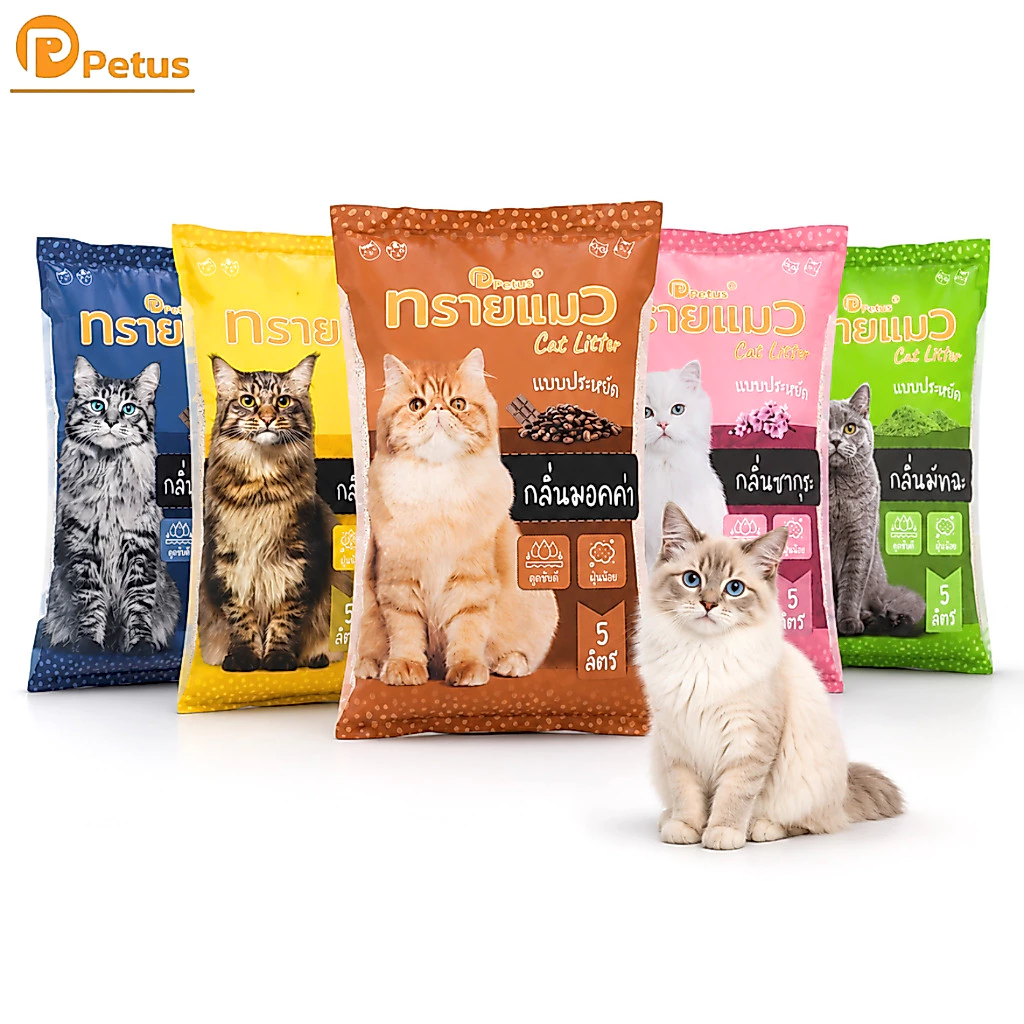 Petus Litter ทรายแมวเบนโทไนท์ 5 ลิตร จับก้อนเร็ว เก็บกลิ่นดีเยี่ยม ดูดซึมไว ฝุ่นน้อย ไม่ติดเท้าง่าย จำนวน 1 ถุง