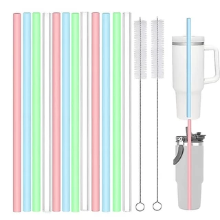 แพ็ค6 ชิ้น Stanleyหลอดซิลิโคน หลอดยาง9-31cm หลอดดูดน้ำ ใช้ซ้ำได้ พร้อมแปรงทำความสะอาด2ชิ้น คละสีด้าน