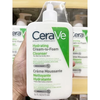 🔥แท้100% พร้อมส่ง🔥 Cerave Hydrating Cream to Foam Cleanser 473 ml. เซราวี คลีนเซอร์ล้างเครื่องสำอาง 473 ml