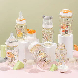 ส่งไว! ⭐⭐⭐ KATIE (เคที่) ขวดนมสีชา ขวดนมคอกว้าง และคอแคบ ขนาด 4, 5 และ 8ออนซ์ (จุกไม่ดูดไม่ไหล)