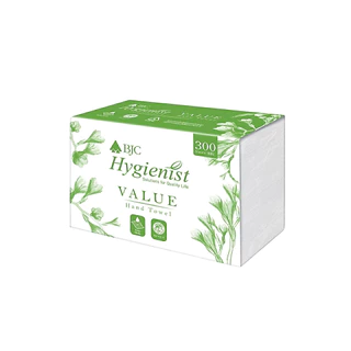 กระดาษเช็ดมือแบบแผ่น BJC Hygienist แวลู 1 ชั้น 300 แผ่น (ยกลัง)
