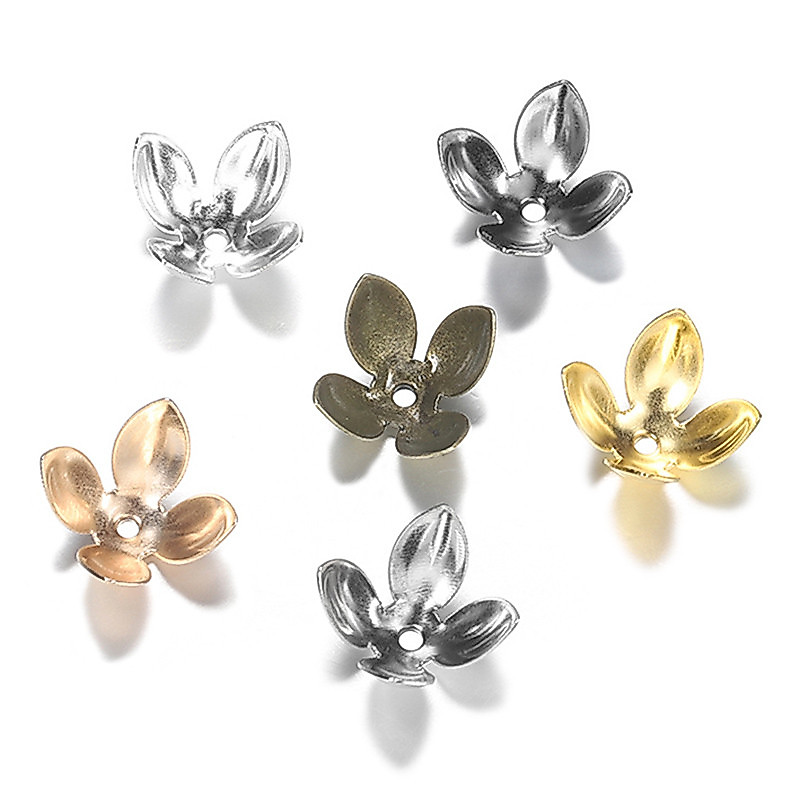 50ชิ้น ครอบลูกปัดดอกไม้ 4กลีบ 15x8mm หมวกครอบโลหะ อุปกรณ์ทำสร้อยคอ ต่างหู DIY
