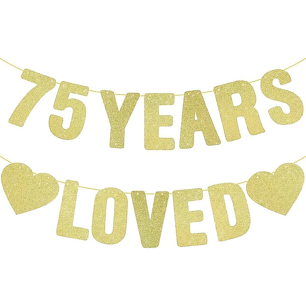 Cobee 1 Pc Pre-Strung 75th Birthday Banner, 75th Birthday Table Decor Gold, 75 Year Old Anniversary 