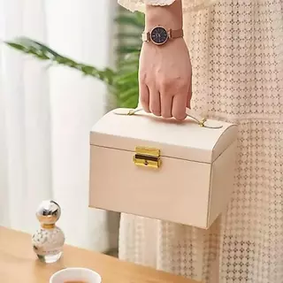 WREN Jewelry Organizer ที่เก็บต่างหูและสร้อยคอสามชั้น​ กล่องเก็บเครื่องประดับความจุขนาดใหญ่พร้อมกุญแจ​ กล่องใส่เครื่องประดับสําหรับเดินทางแบบถือหนัง ปู่​ ตารางโต๊ะเครื่องแป้งองค์กร​