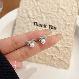ใหม่ S925 เงิน Bowknot ต่างหูมุกหู Studs เครื่องประดับเกาหลี