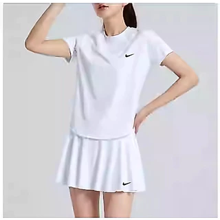 2024 ใหม่ แบดมินตัน เสื้อผ้า + กระโปรง หลวม พอดี แขนสั้น ปลอมสองชิ้น ต่อต้าน-ส่องแสง กระโปรงกางเกง แห้งเร็ว กีฬา การฝึกอบรม เทนนิส เสื้อผ้า