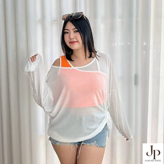 ส่งทันที!🛵เสื้อซีทรูแขนยาว ผ่าข้าง ไปทะเล ปาร์ตี้ คาเฟ่ห์ สาวพลัสไซส์ ผ้าสลาฟ อก35-50นิ้ว#583