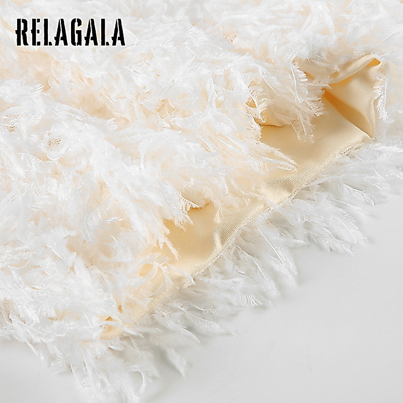 RELAGALA ผู้หญิงแฟชั่นใหม่คริสต์มาสสีทึบ Furry เอวสูง Slim Fit กระโปรงมินิ — صورة 8