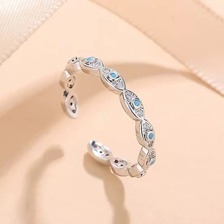 【พร้อมส่งจากไทย】Blue Evil Eye Ring แหวนตาปีศาจ บีบปรับขนาดได้ แหวนแฟชั่นลายวงรี ประดับคริสตัล CZ วัสดุเงินแท้ คุณภาพสูง
