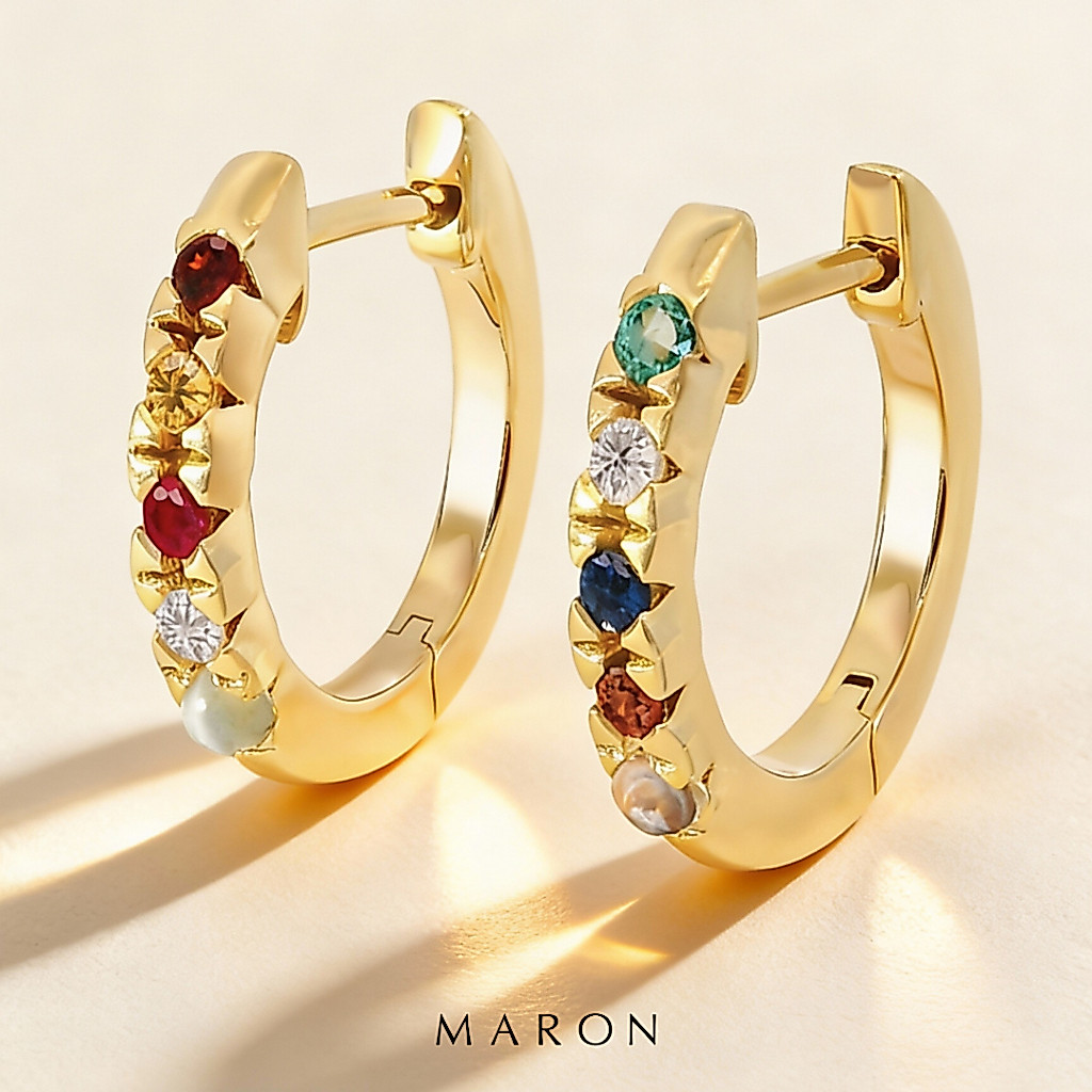 MARON حلق حلقة بالأحجار التسعة ذهب أبيض — صورة 4