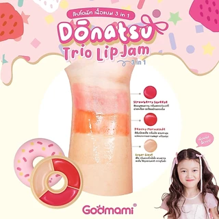[สูตรฉ่ำวาว] Godmami ลิปแอนด์บลัช โดนัท 3 สี สูตรแก้มปากวาว สารบำรุงx2 เนื้อแยม 3 in 1 โดนัทสึ ทรีโอลิปแยม พร้อมบำรุงปาก