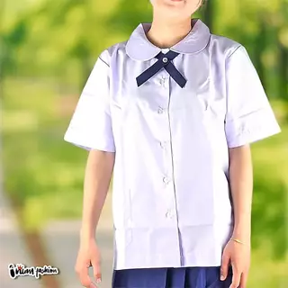 NFshoes เสื้อนักเรียนหญิง คอบัวผ่ากลาง [เล็กกว่าสมอ1ไซส์] เนื้อผ้าดี ทรงสวย ใส่สบาย ถูกระเบียบ ชุดนักเรียน