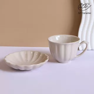 [ลดสูงสุด 80%] NP Ceramic จานเซรามิค จานเปลือกหอยสีเบจ สวยหรู