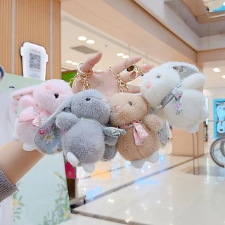 พวงกุญแจการ์ตูนกระต่ายหูยาว พร้อมตุ๊กตาขนนุ่ม ใช้แต่งกระเป๋าหรือถ่ายรูปได้สุดน่ารัก