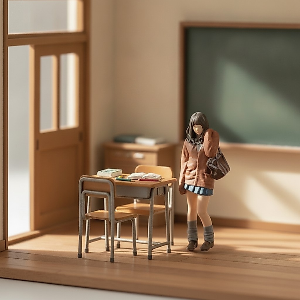 School Girl Miniature Hand-Painted 3D พิมพ์หุ่นสําหรับงานอดิเรก, Diorama, ฉากโมเดล