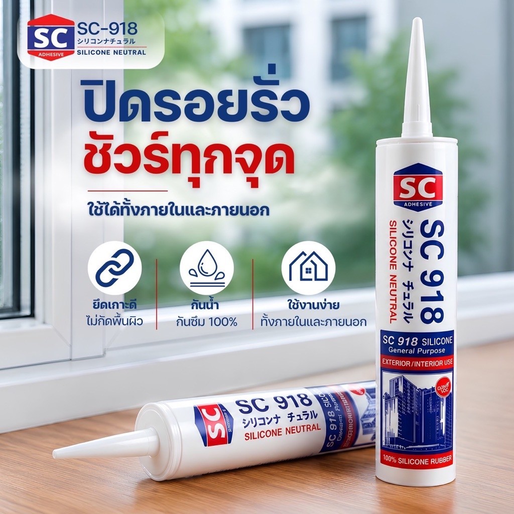 กาวซิลิโคน 100% SC918 natural silicone สินค้าขายเป็นหลอด บรรจุ 25หลอด/ลัง