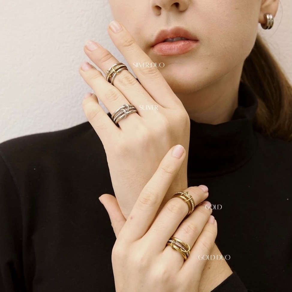 PYNLET - Bond Ring แหวนสแตนเลสเลเยอร์สามวง โดนน้ำ เหงื่อ น้ำหอมได้ ไม่ลอก ไม่ดำ