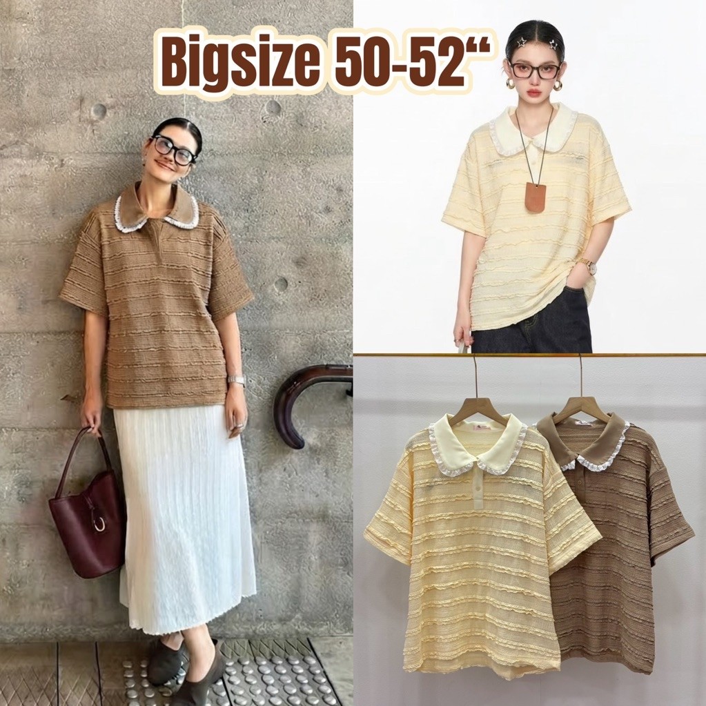 (ส่งด่วน) เสื้อโปโลแขนสั้นผ้าไหมพรม ปักด้านหลัง อก34-52“(bc)