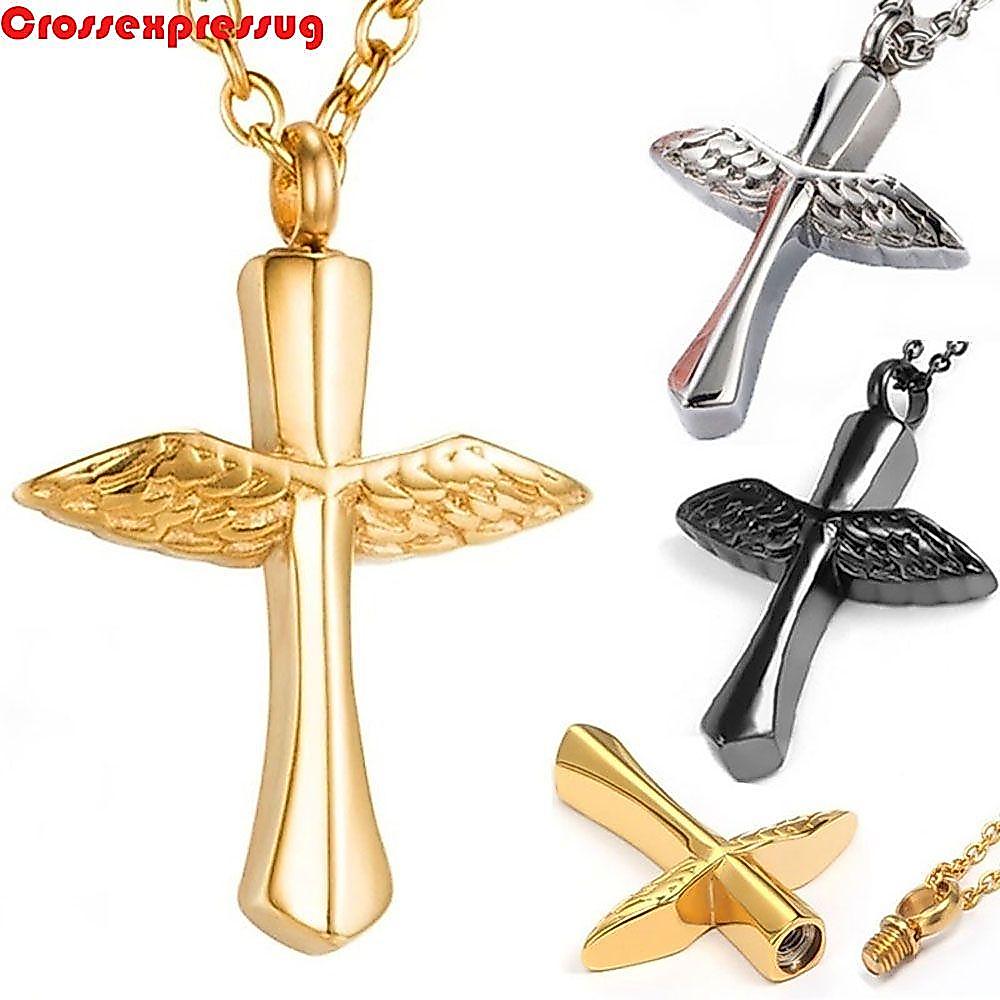Urn VORTEX สร้อยคอ 1 ชิ้น Angel Wings แฟชั่น Cross จี้ Vial สแตนเลส