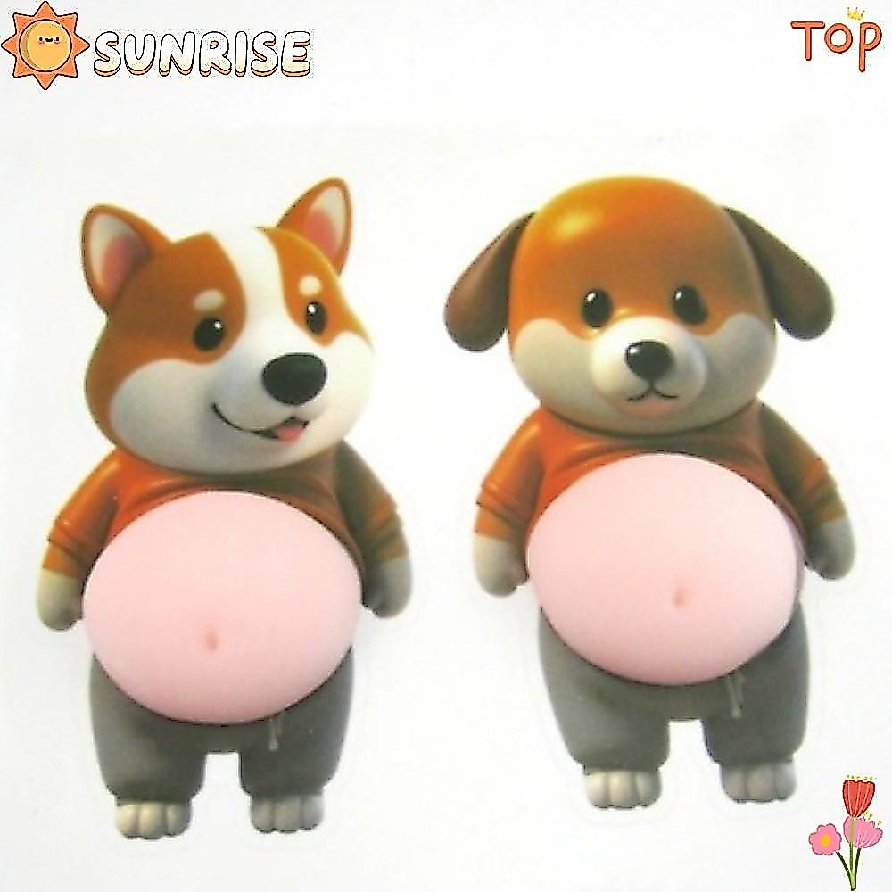 สติ๊กเกอร์ SUNRISE, สติ๊กเกอร์ชิบะอินุ Squeezable, พื้นหลังสีชมพูนุ่มสติกเกอร์หน้าท้องสุนัขซิลิโคน Self-Adhesive Party Favor