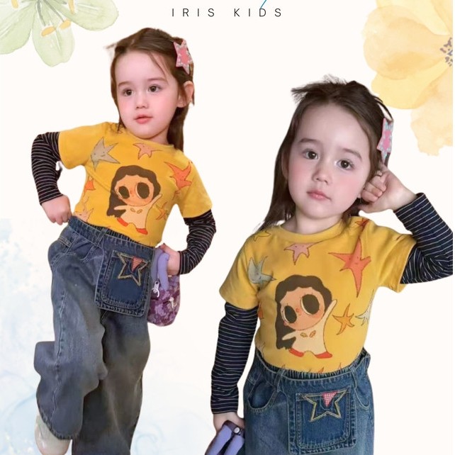 「สินค้าลิขสิทธิ์แท้」IRIS KIDS 26 AW IKS260535 Sunny Star Kids เสื้อผ้าเด็ก เสื้อแขนยาว กางเกงยีนส์ ส