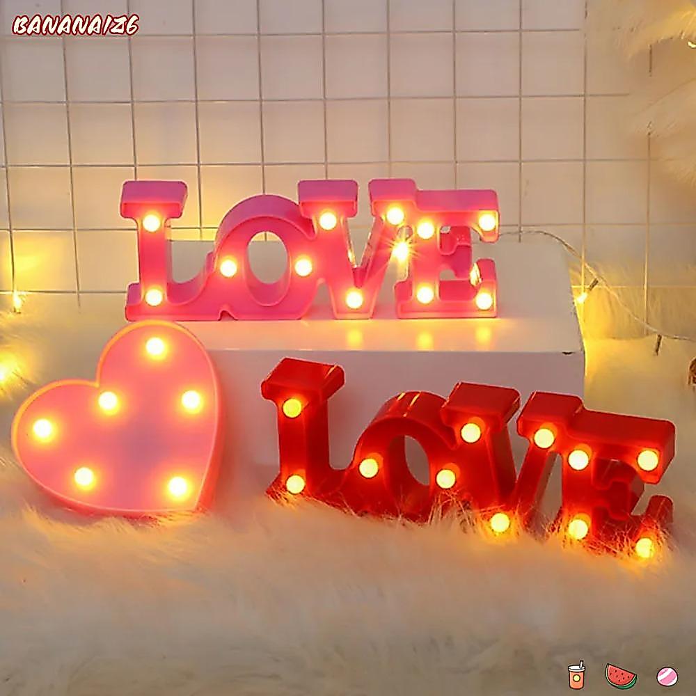 BANANA1Z6 เครื่องประดับไฟกลางคืน, โคมไฟ LED หัวใจรักโรแมนติก, วันวาเลนไทน์สร้างสรรค์สีแดงสีชมพูข้อเส