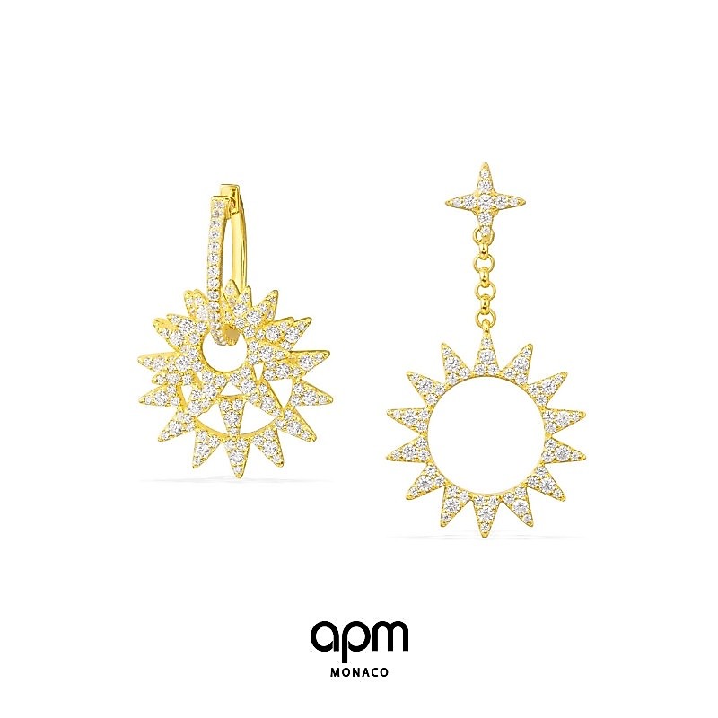 APM Monaco ต่างหูสีเหลืองทอง asymetric ต่างหูดวงอาทิตย์ ต่างหูพิสดารสําหรับแฟนเป็น