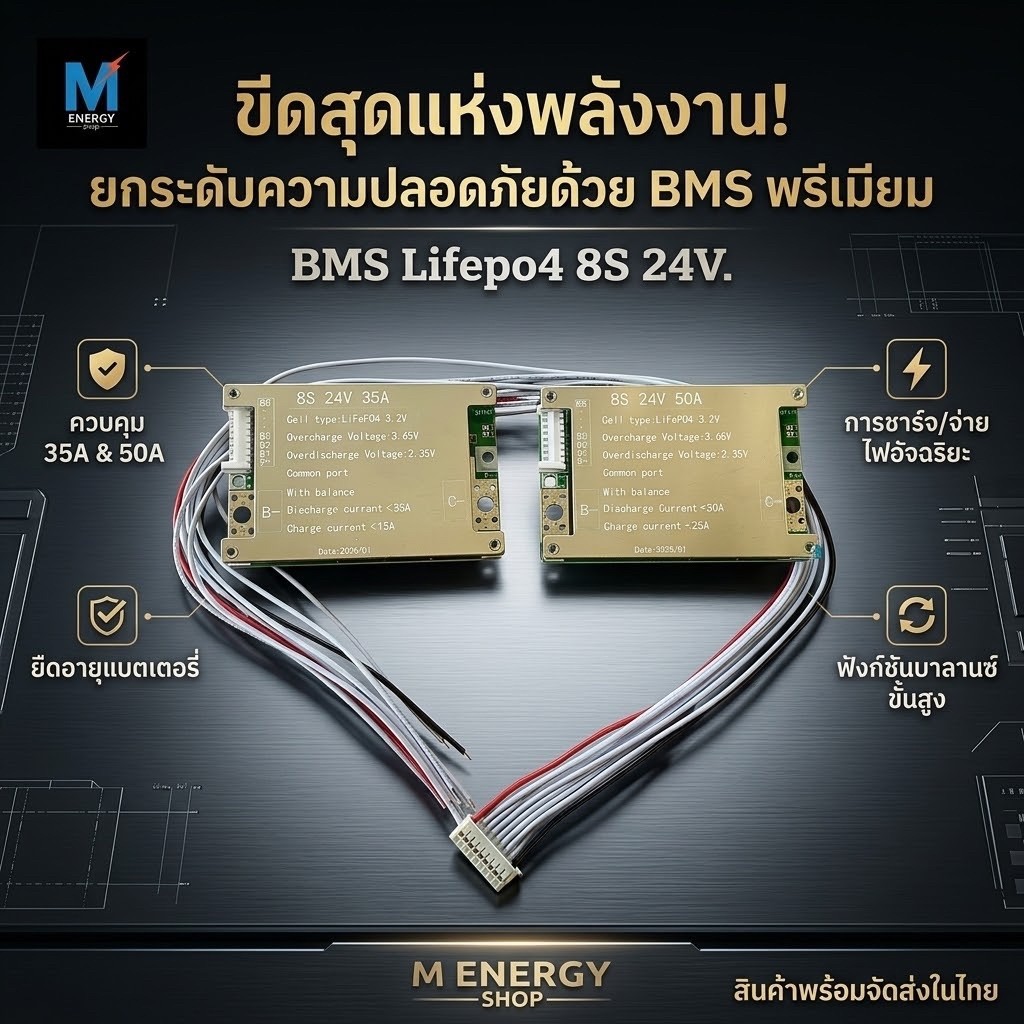 BMS Lifepo4 8S 24V (29.2) 35A,50A แผ่นควบคุมแบตเตอรี่ลิเธียมไอออนฟอสเฟส