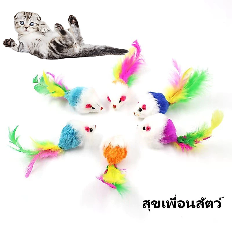 ของเล่นแมว ตุ๊กตาหนูขนสัตว์ สีรุ้ง หางขนนก สีหลากหลาย เล่นโต้ตอบ คลายเบื่อ 🐱🐭 สินค้าพร้อมส่ง ส่งเร็วทันใจ ⚡ thumbnail 4