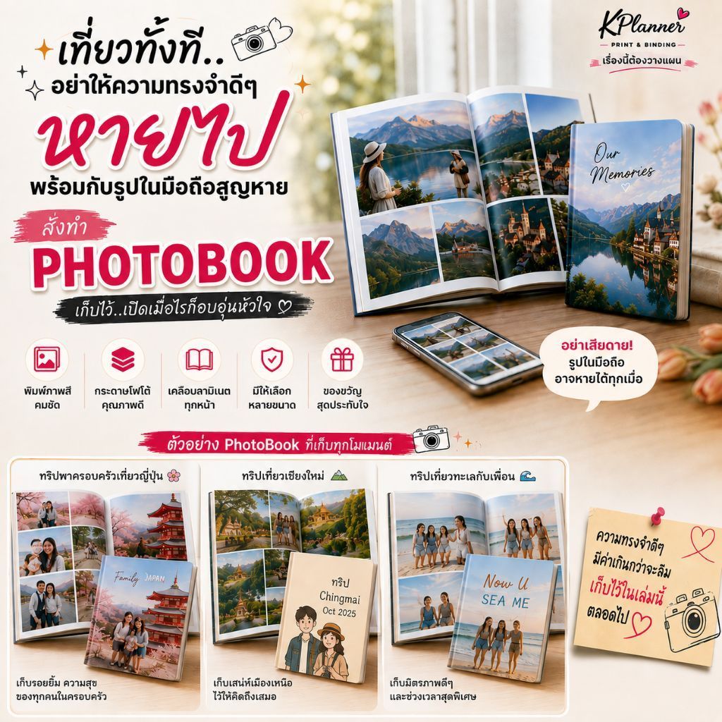 Photobook สั่งทำ สมุดรูปจากภาพถ่าย สมุดภาพท่องเที่ยว ปกแข็ง/ปกอ่อน ของขวัญวันเกิด ครบรอบ เริ่ม 290.-