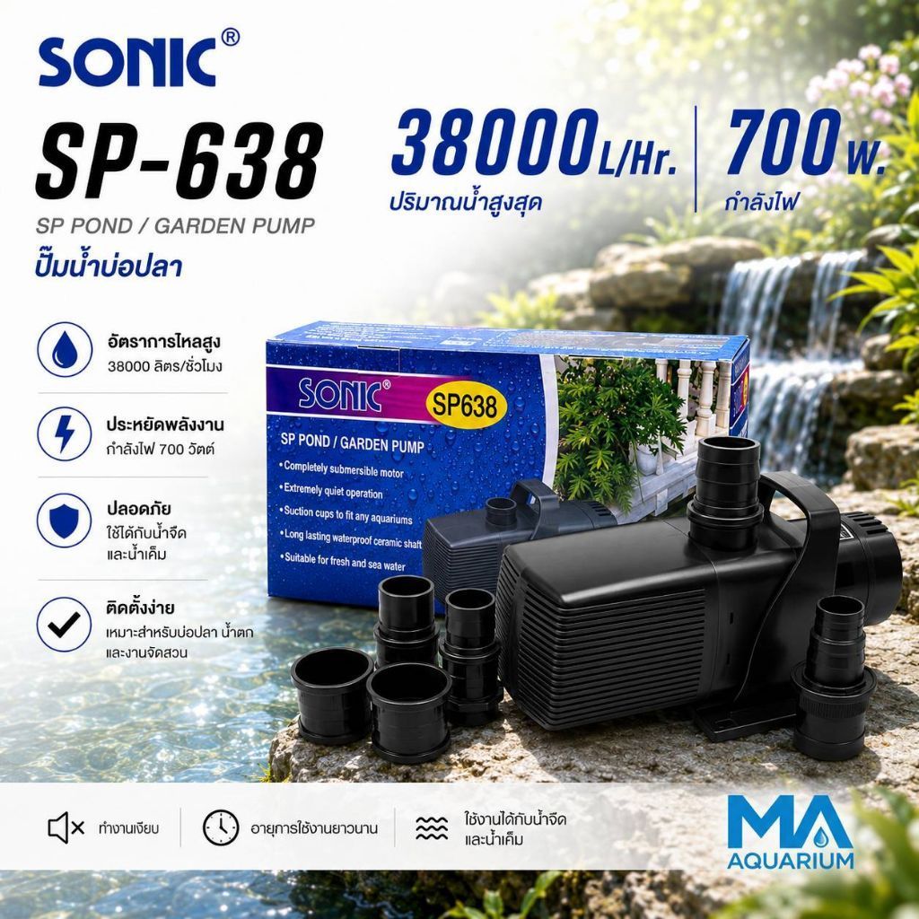 SONIC SP638  กำลังหมุนเวียน 38000 L/Hr  กำลังไฟ 700w ปั้มน้ำขนาดใหญ่ Water Pump