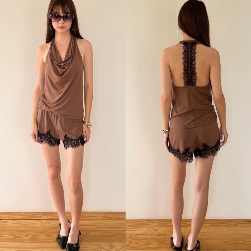 KIIRA Lace Cowl Set + Lace Shorts เสื้อคล้องคอ กางเกงสั้นลูกไม้ ชุดเซ็ท