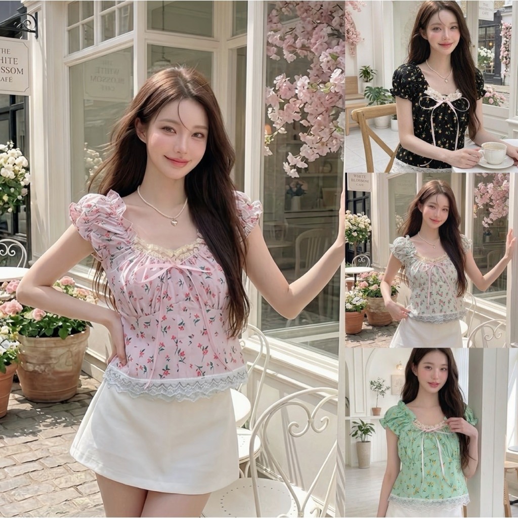 เสื้อครอบลายดอก ดอกระบายลูกไม้สุดหวาน แต่งลูกไม้น่ารักมาก “Mintra Floral Lace Top”
